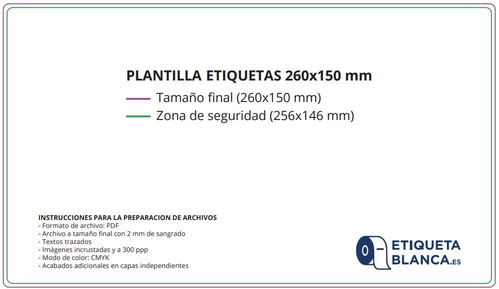Etiquetas tamaño estándar envases 1 L Personalizadas Tamaño 260X150 Polipropileno blanco