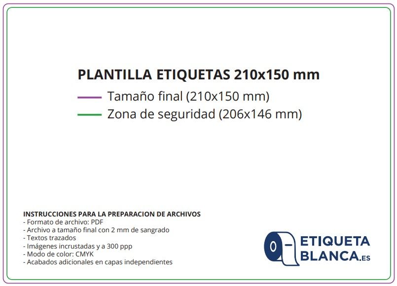 Etiquetas tamaño estándar envases 20 L Personalizadas Tamaño 210X150 Polipropileno blanco