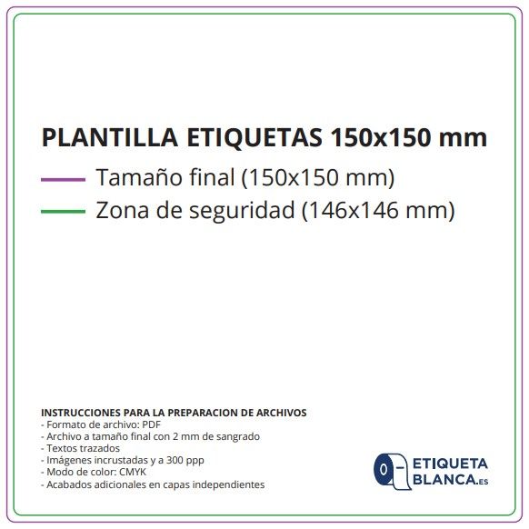 Etiquetas tamaño estándar envases 5 L Personalizadas Tamaño 150X150 Polipropileno blanco