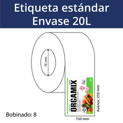 Etiquetas tamaño estándar envases 20 L