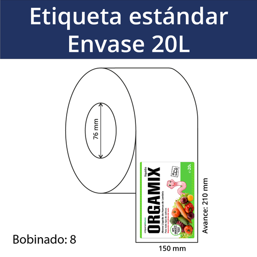 Etiquetas tamaño estándar envases 20 L